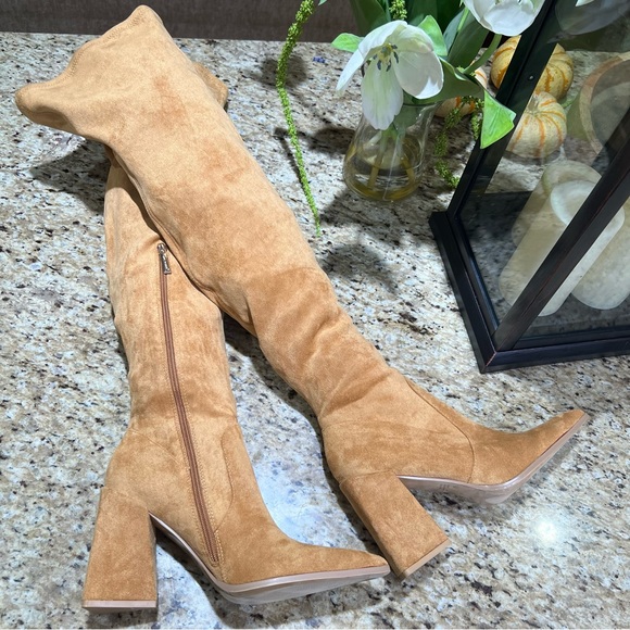Cape Robbin Tan Over The Knee Pointed Heel Triangle Block Heel 8.5 - Picture 3 of 13